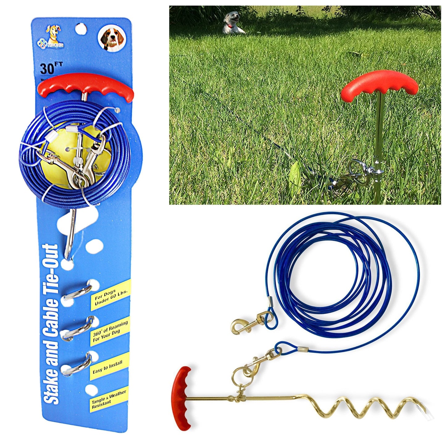 Dog Tie Out Cable Ground Field Spike Stake 30ft 2029