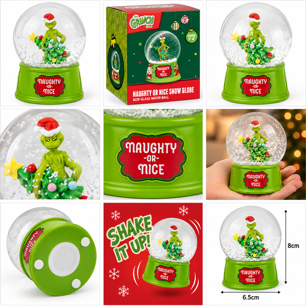 The Grinch Naughty or Nice Snow Globe β 8cm Christmas Decoration
