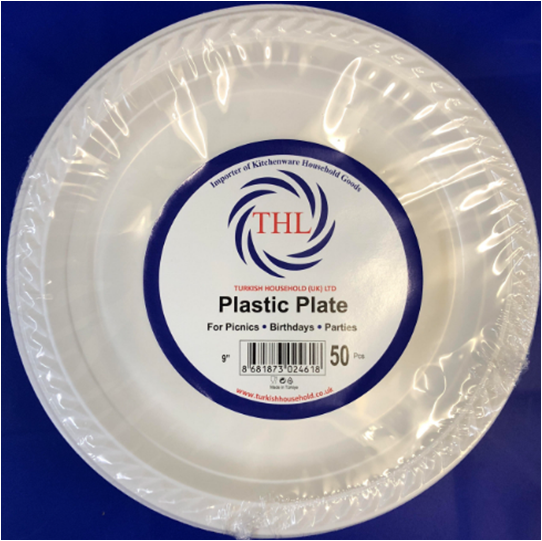 9" Disposable White Plastic Plate Pack of 50 THL2461 A