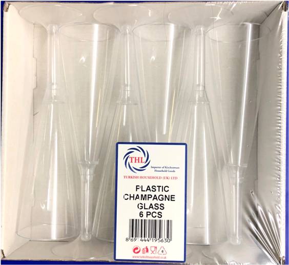 Plastic Disposable Champagne Flute Glasses 20 cm Pack of 6 THL9563