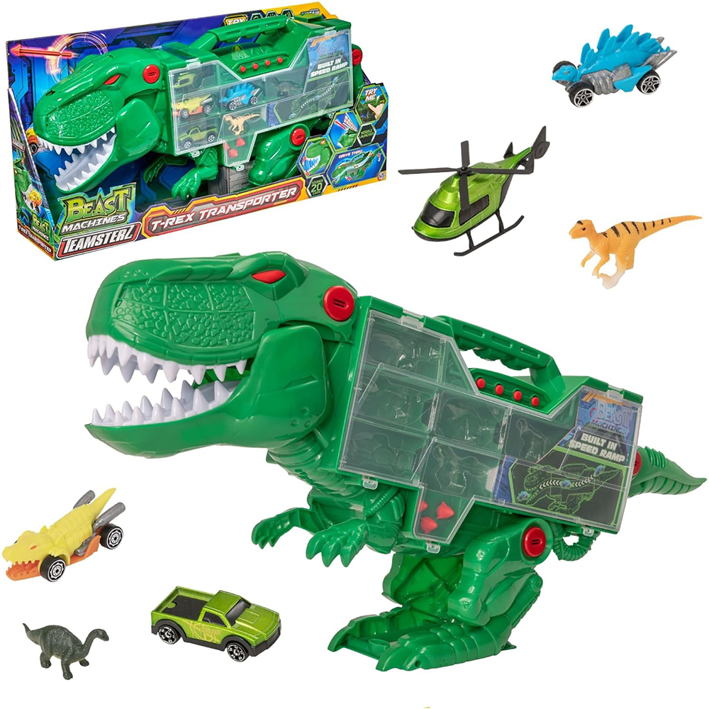 T-Rex Transporter Carry Case with Cars Teamsterz Beast Machines Playset