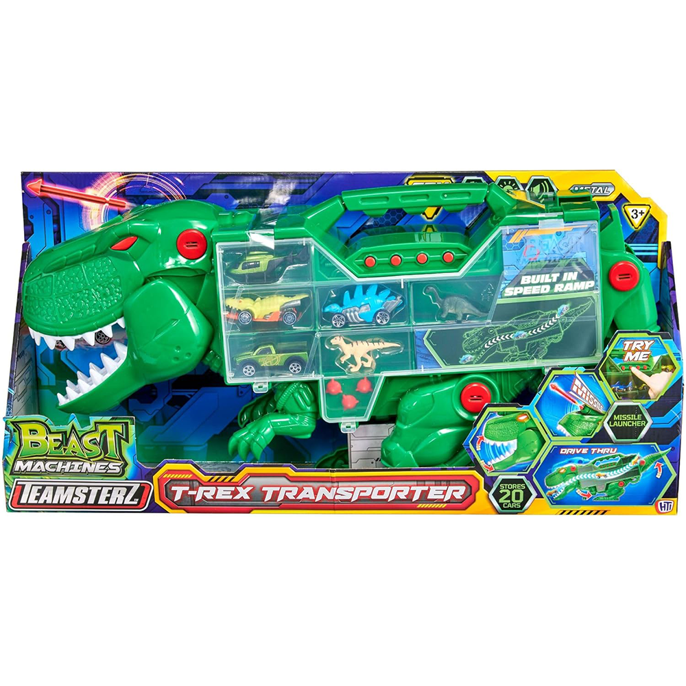 T-Rex Transporter Carry Case with Cars Teamsterz Beast Machines Playset