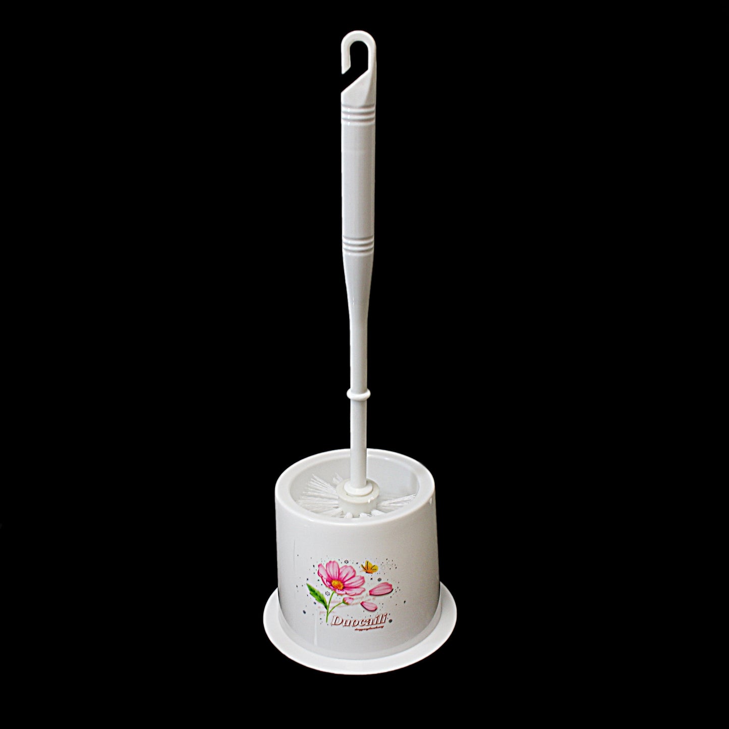 Bathroom Plastic Toilet Brush and Holder with Floral Print Design 0406 A