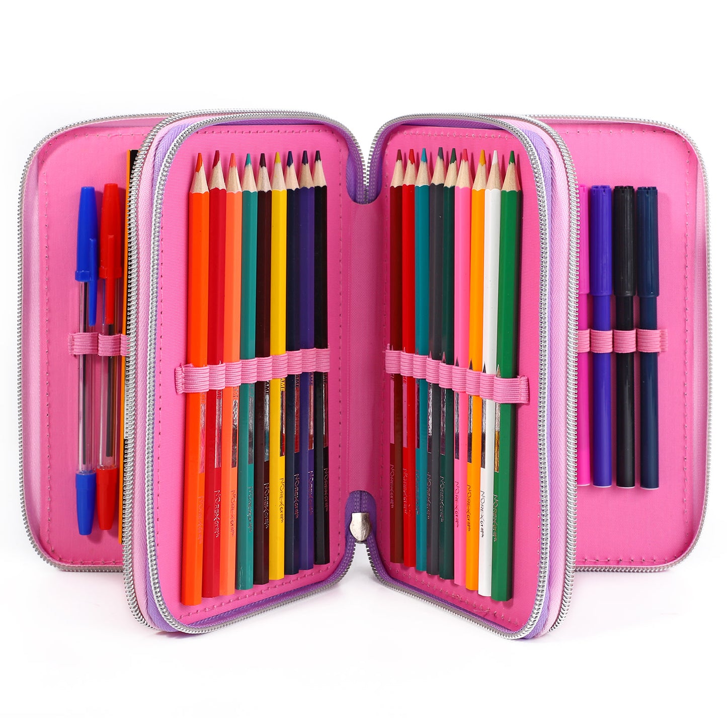 Unicorn Style Jumbo Pencil Case & Stationery Set with 3 Zip Divider