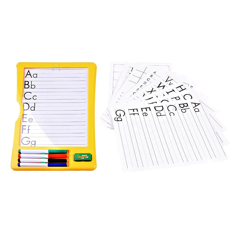 Wipe and Clean Magic Drawing & Writing Board for Kids - Reusable Graffiti Art Board with 4 Whiteboard Pens, 8 Study Cards & 1 Eraser - Educational Learning Toy for Children