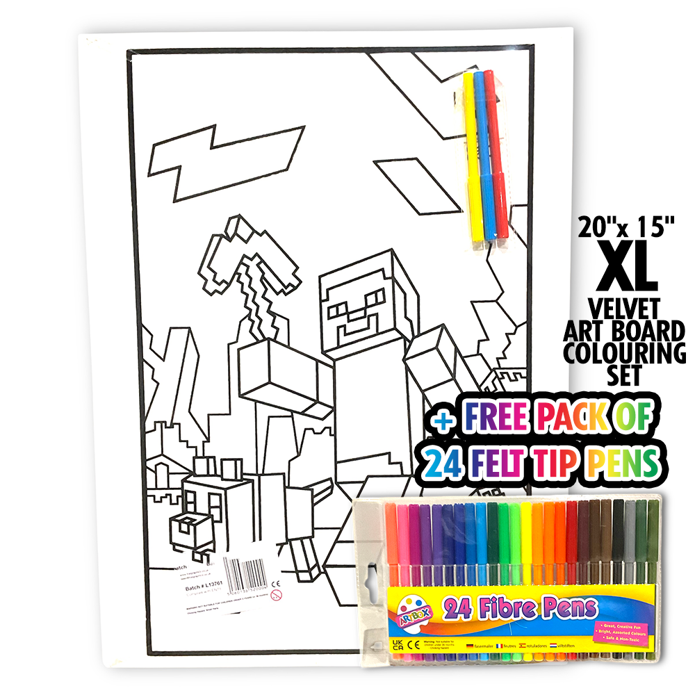 Minecraft Giant XL Velvet Art Board Set + Free 24 Pack of Felt Tip Pens