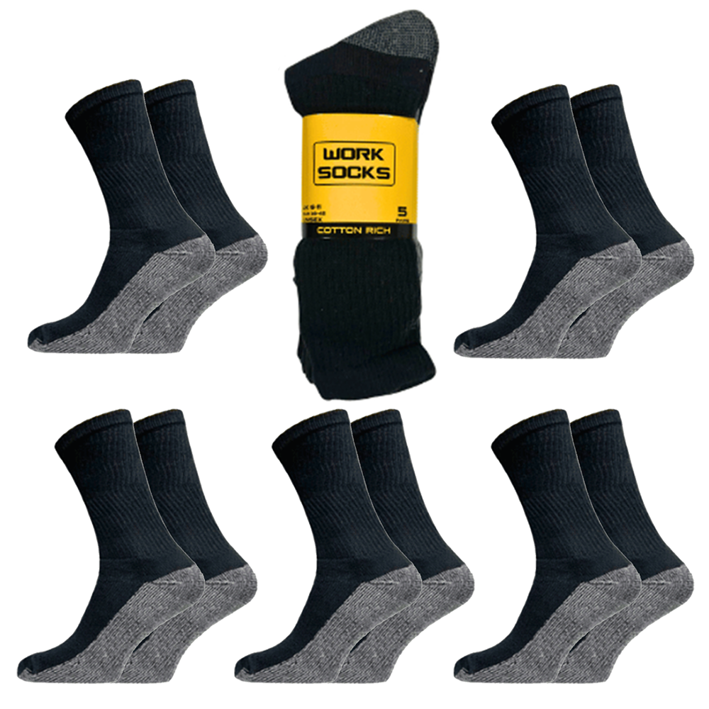 Work Socks Pack of 5 Heavy Duty Size 6-11 Cotton Rich