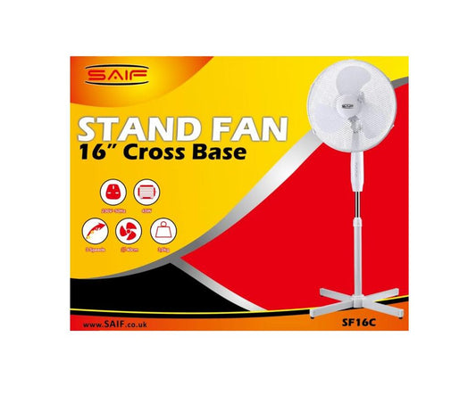 SAIF 16" Stand Fan Cross Base White SF16C/f16C