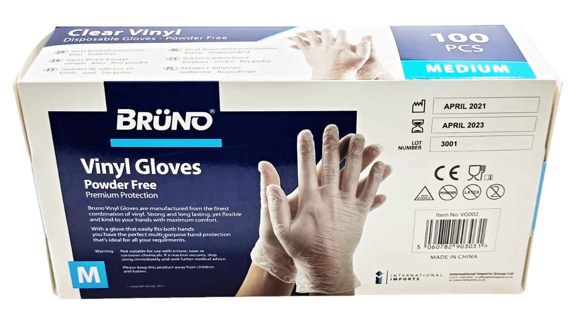 100 Medium Disposable Vinyl Clear Examination Gloves Powder Free Latex Free Gloves VG002