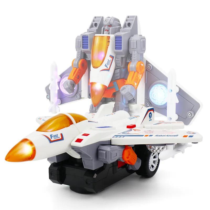 Light Up Rotating Spinning Deformation Robot Aircraft Aeroplane Toy