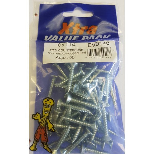 10 x 1 1/4 Pozi c/sk Twinthreads Woodscrews Xtra Value 0148