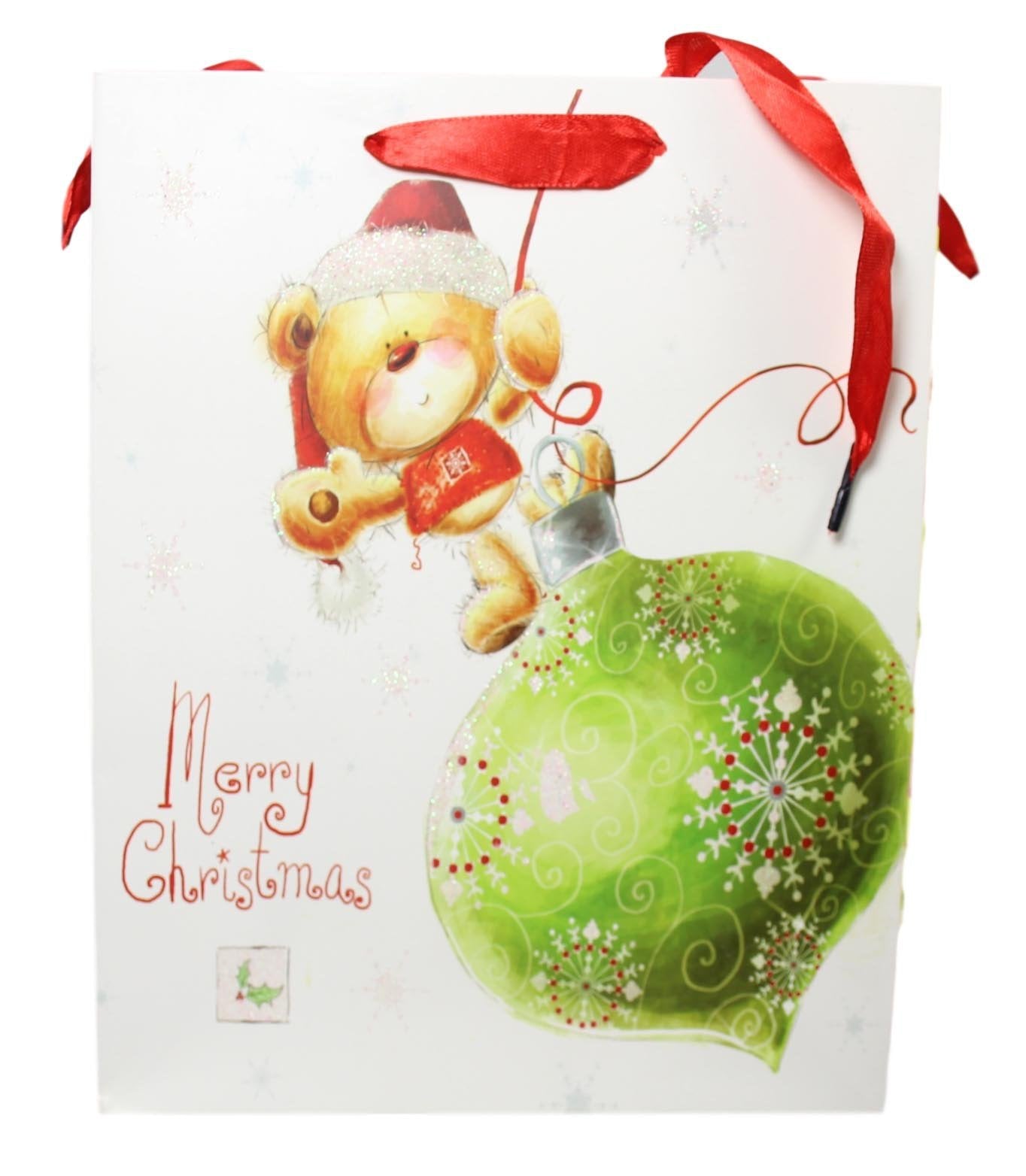 Christmas Paper Gift Bag with Bear Design and Glitters 23 x 18 cm 1517