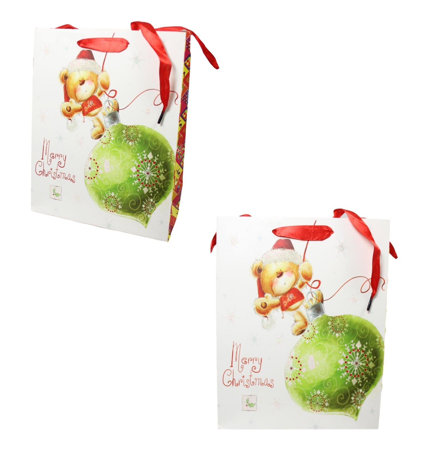 Christmas Paper Gift Bag with Bear Design and Glitters 23 x 18 cm 1517