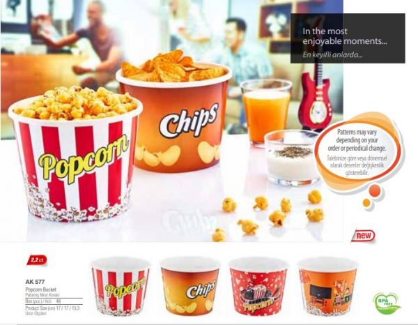 Traditional Red Popcorn / Chips Bucket Plastic Home Movie Night 17cm x 13cm Assorted Designs AK577
