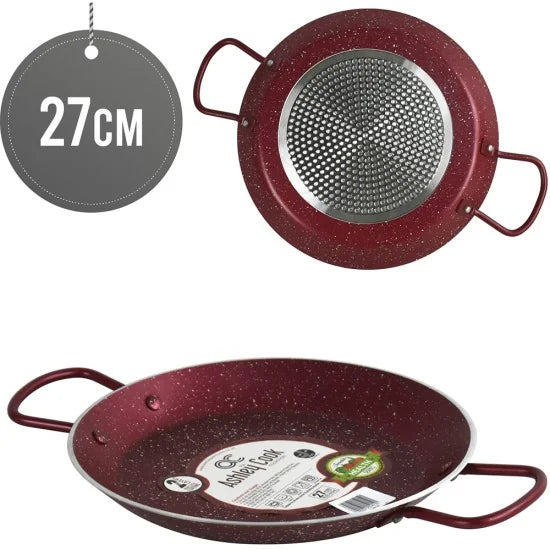 ASHLEY Non Stick Paella Pan 27cm Steel Handles STB0042 STK27-RED