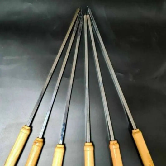 BBQ Barbecue Grill Sticks Wooden Handle &: Metal Skewers – 52cm