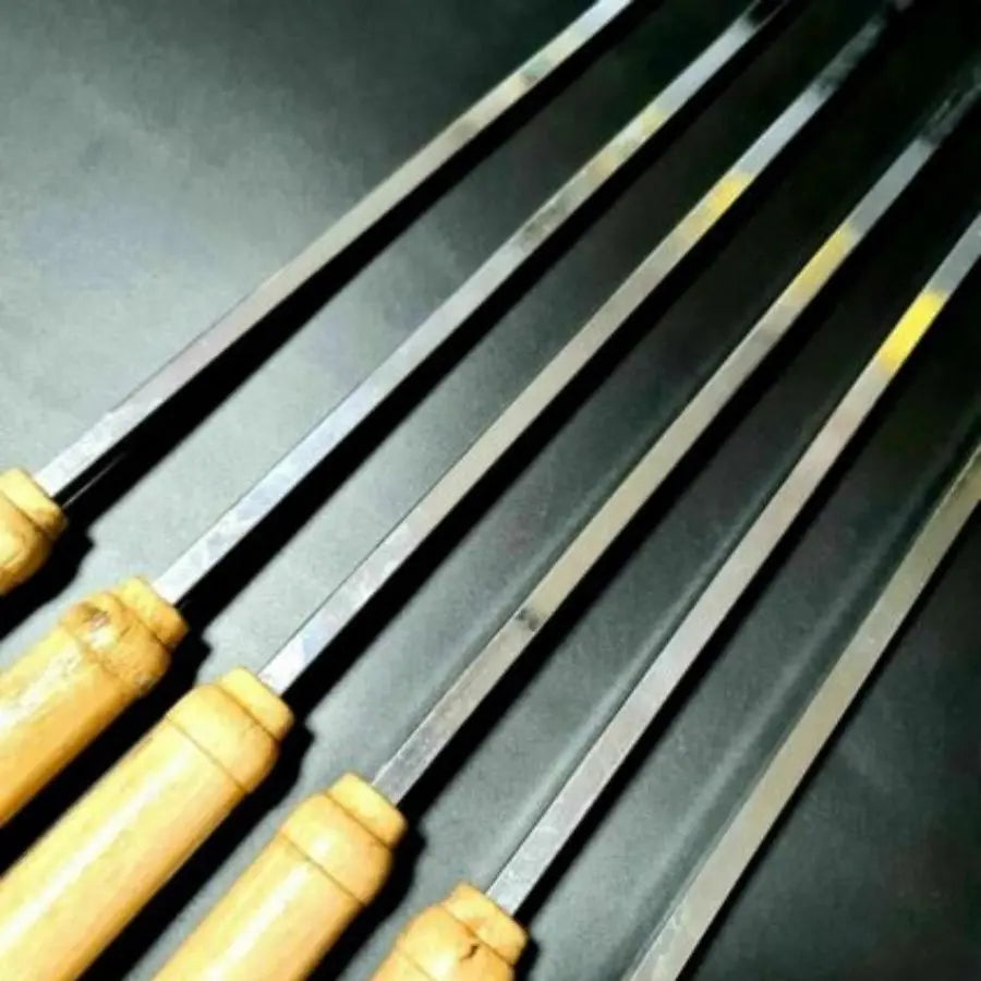BBQ Barbecue Grill Sticks Wooden Handle &: Metal Skewers – 52cm