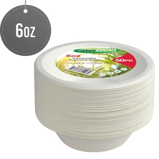 Disposable Compostable Eco-Bio Bagasse Sugarcane Bowls 6oz Pack of 50 ST81426