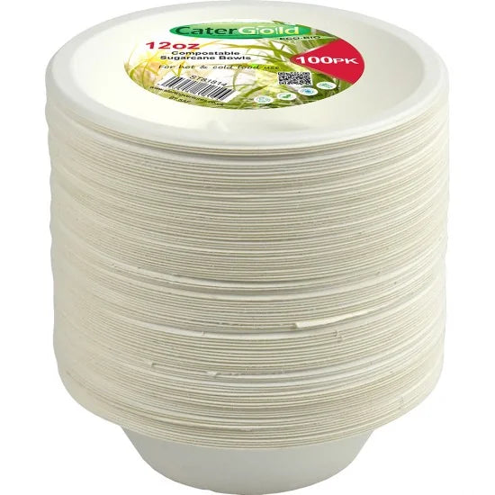 Disposable Compostable Eco-Bio Bagasse Sugarcane Bowls 12oz Pack of 100 ST81814
