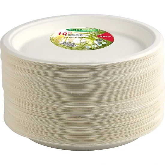 Disposable Compostable Eco-Bio Bagasse Sugarcane Plates 10" Pack of 100 ST81811