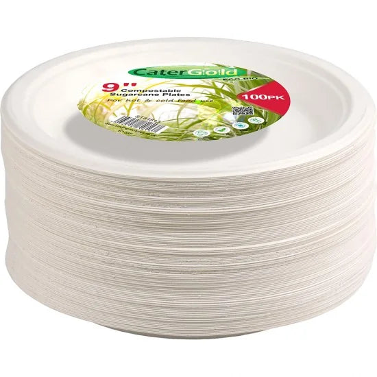 Disposable Compostable Eco-Bio Bagasse Sugarcane Plates 9" Pack of 100 ST81813