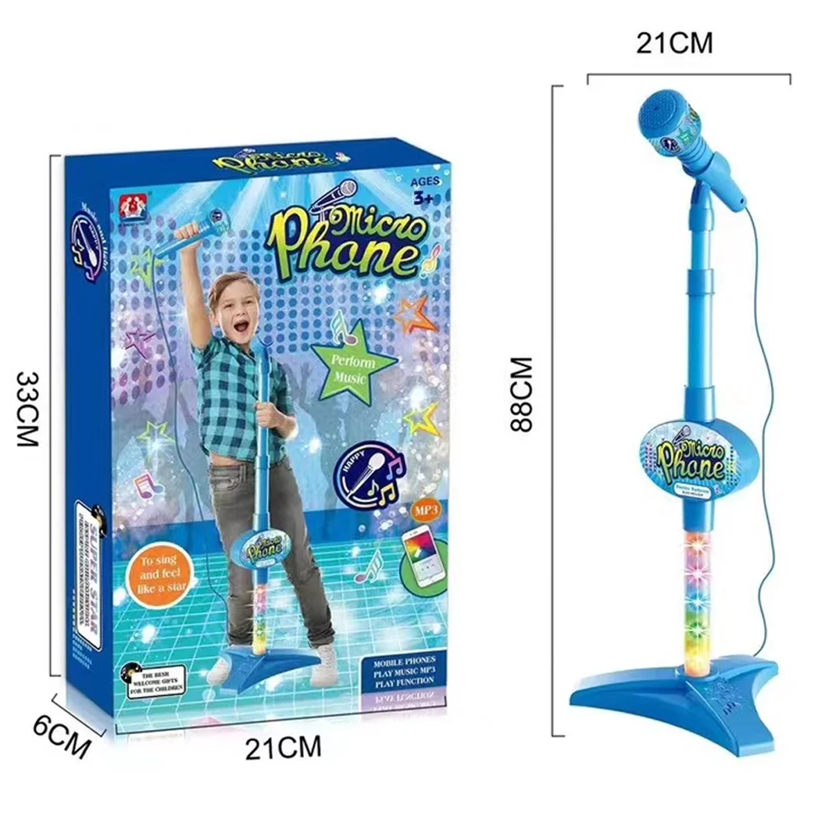 Kids Karaoke Light Up Microphone & Stand - Blue