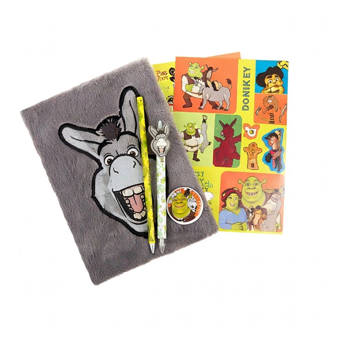 Shrek Donkey Fluffy Diary Set with Stickers, Pen & Badge