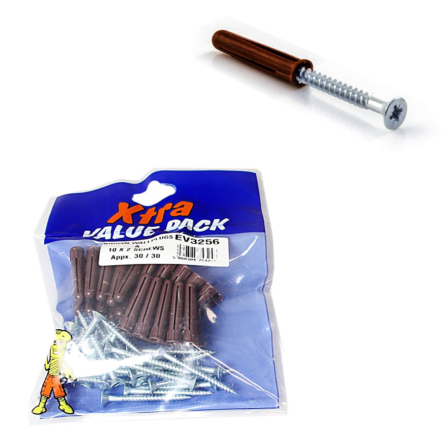Brown Wall Plugs & 10 x 2 Screws Xtra Value Diy 5325
