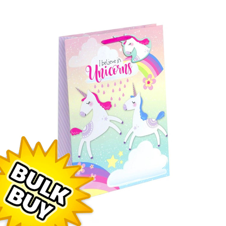 Believe In Unicorns Medium Glitter Gift Bags x 12 ( BULK BUY )