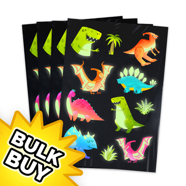 Dinosaur Glow in the Dark Tattoo Sheets x24 (BULK BUY)