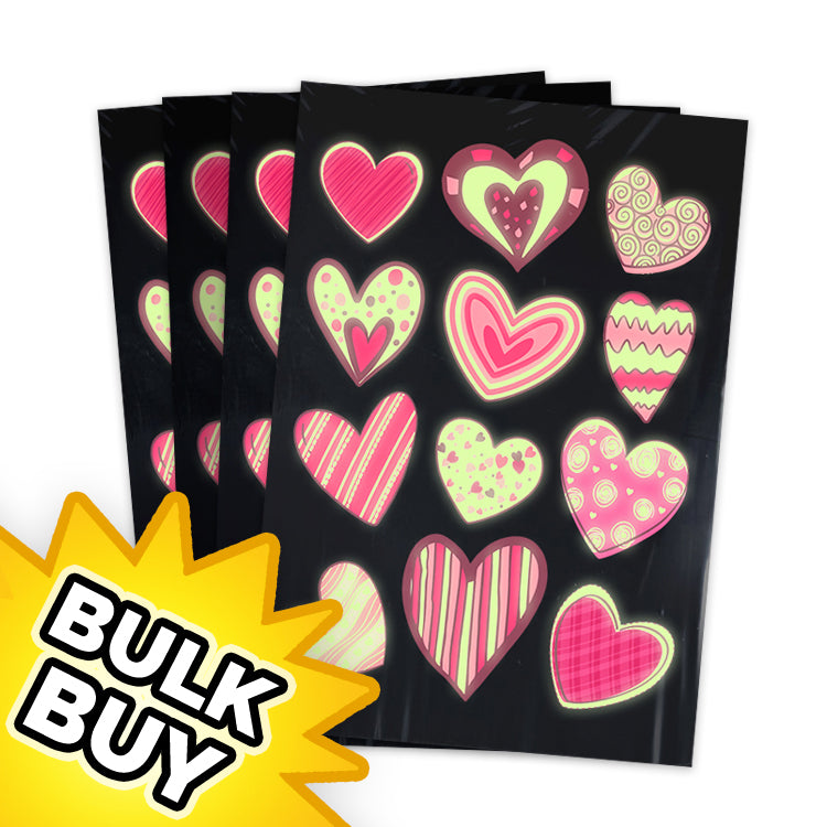 Hearts Glow in the Dark Tattoo Sheets x24 (BULK BUY)