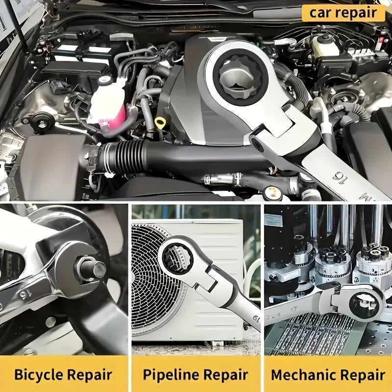 Adjustable Ratchet Wrench Set, 180° Rotatable Head & 72-Tooth Gear Mechanism Wrench Set, Multifunctional Hand Tool for Car Repair, Mechanical Workshop & Home Use