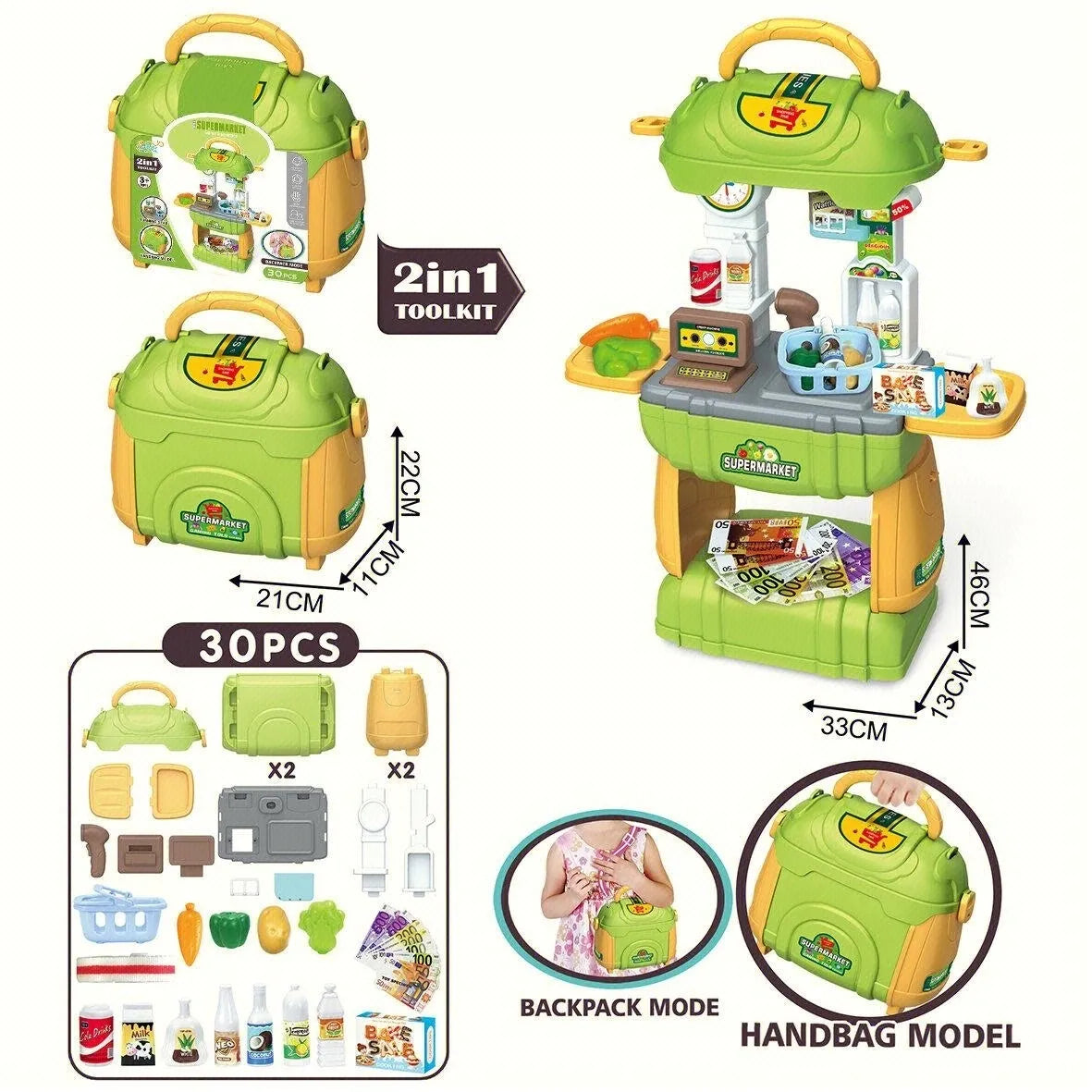 2 In 1 Green 30Pcs Supermarket Carry Along Case