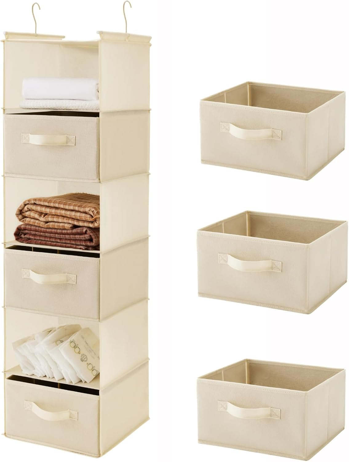 6 Tier Shelf Hanging Closet Organizer, Closet Hanging Shelf with 2 Sturdy Hooks for Storage, Foldable (Grey)
