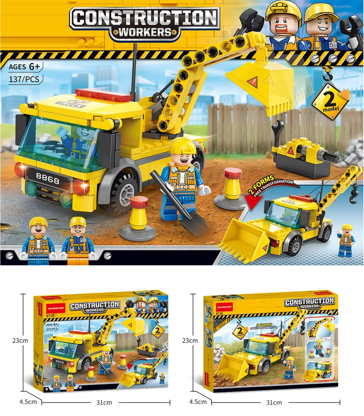Blocks Construction 2 Type Transforming Work Truck 137Pcs