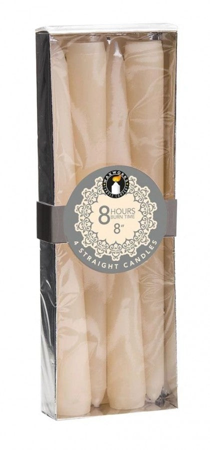 X12 Set Of 4 8'' Straight Candles - Ivory