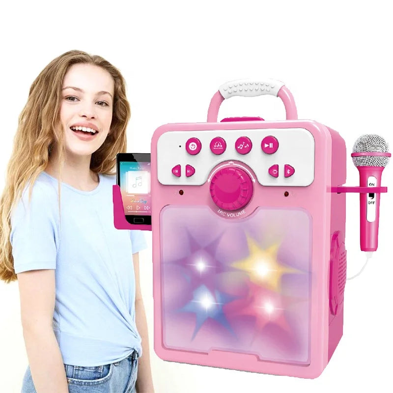 Karaoke Machine Square Boom Box Music Set - Pink