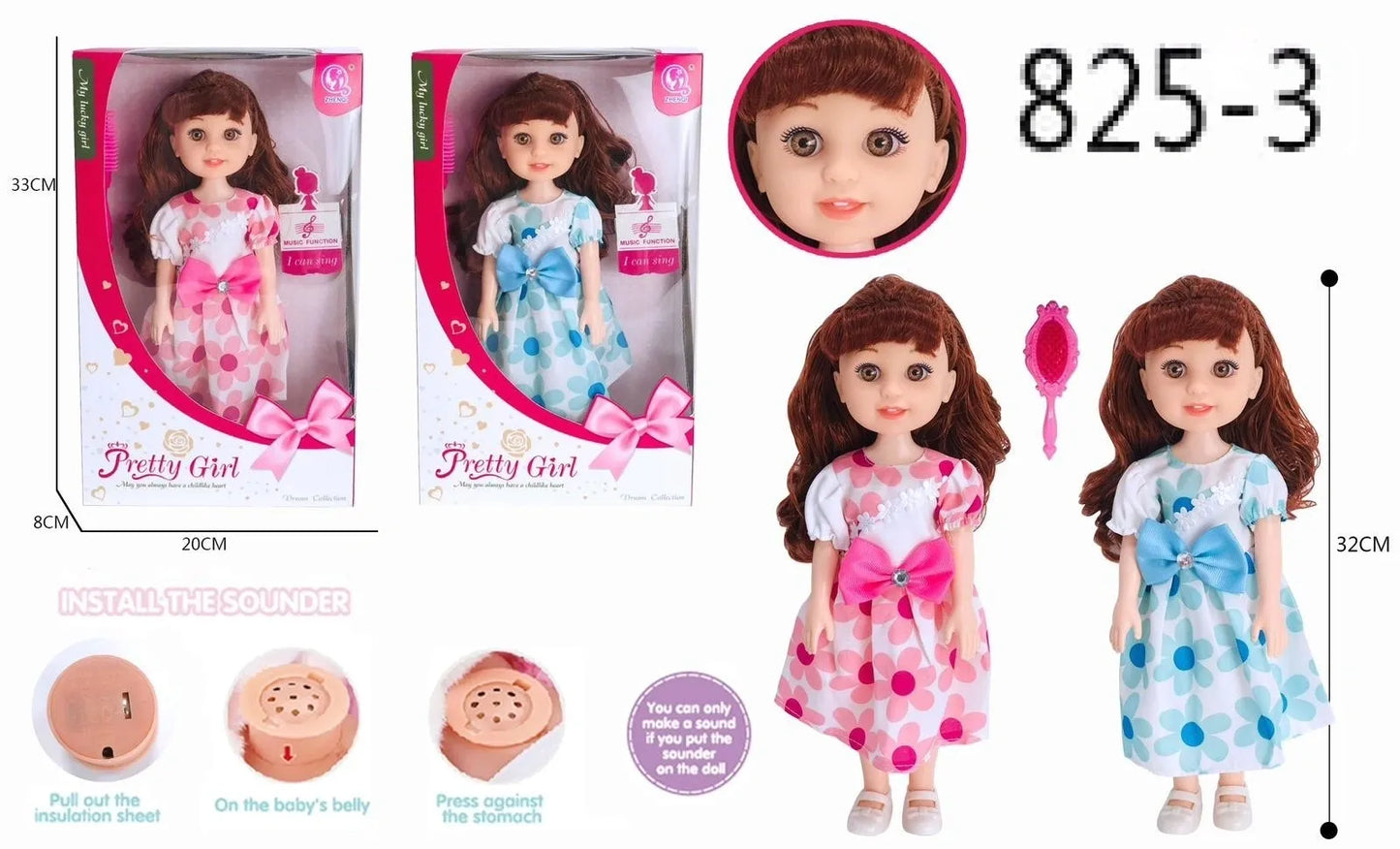 32Cm Sound Singing Girl Doll Assorted Design