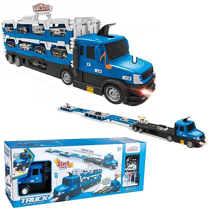 2 in 1 Police Transporter Truck With Police Vehicles, 140cm Spread Size