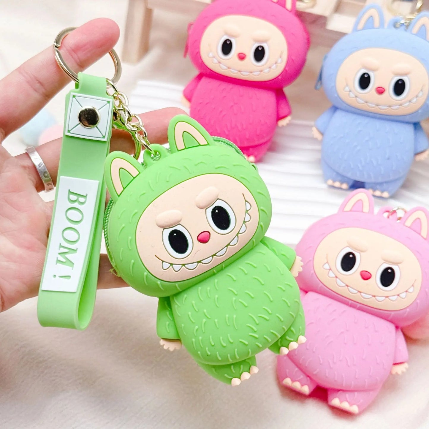 Labubu Purse Pouch Bag Keychain Keyring Coin Pouch 3D Soft Touch Silicone Pendant - Blue