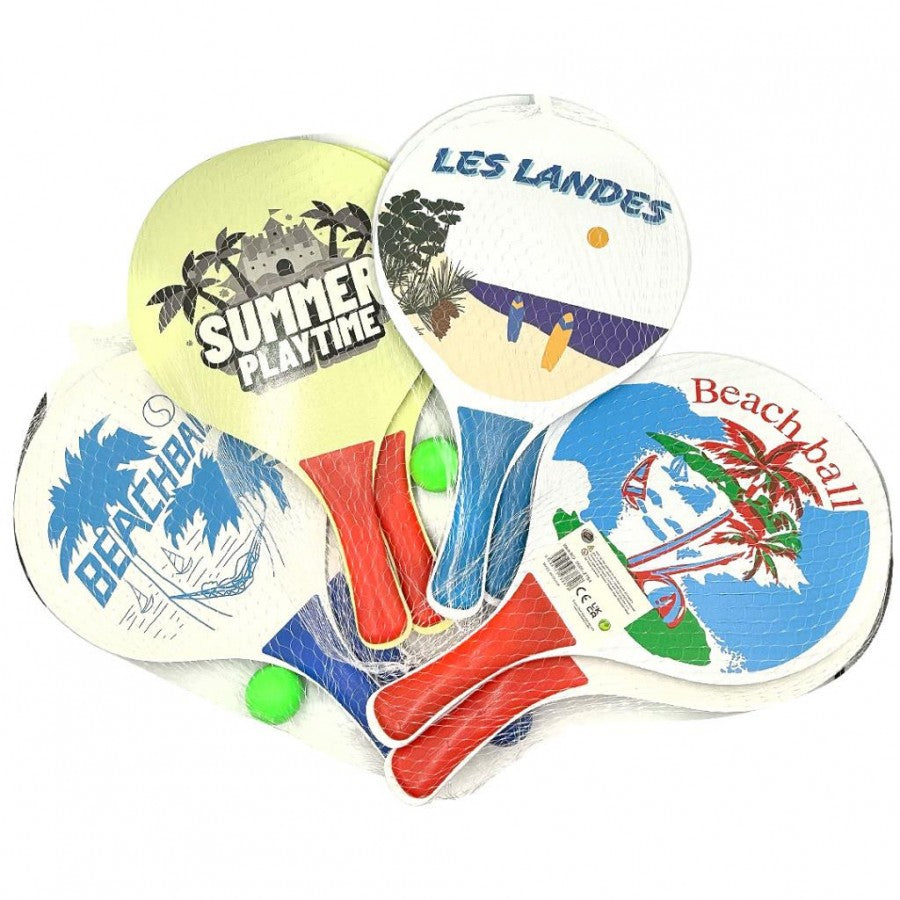 Colourful Lightweight Wooden Beach Racket Set – 38X23Cm