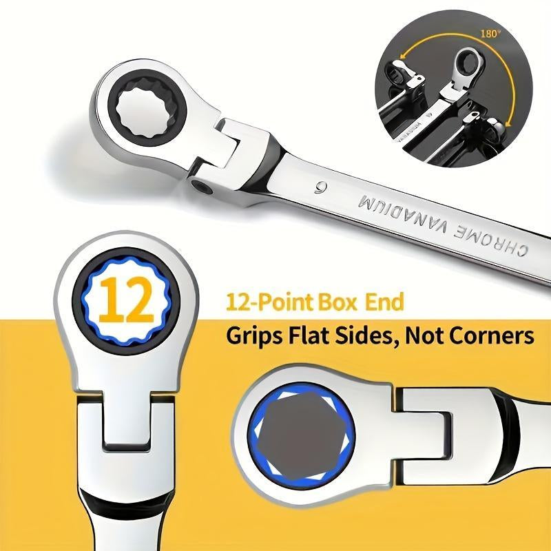 Adjustable Ratchet Wrench Set, 180° Rotatable Head & 72-Tooth Gear Mechanism Wrench Set, Multifunctional Hand Tool for Car Repair, Mechanical Workshop & Home Use
