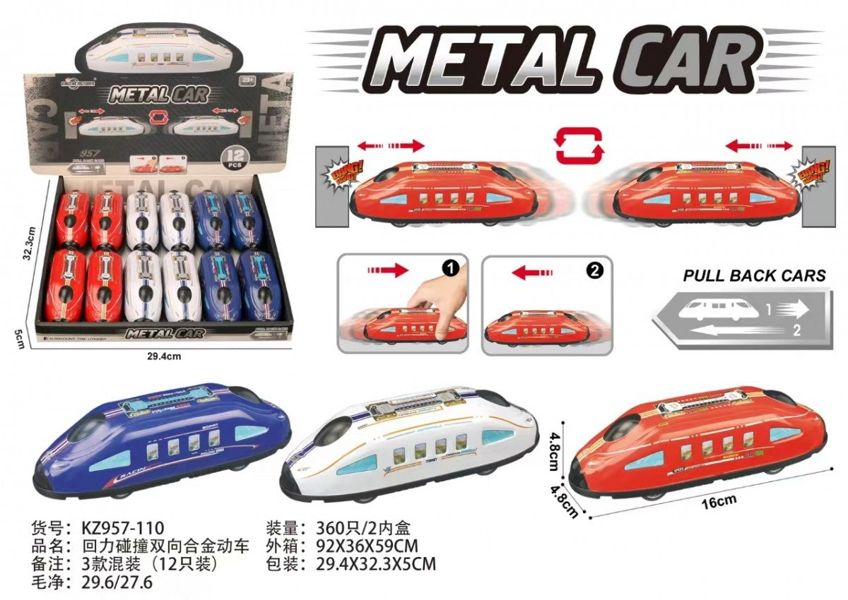 Pull-Back Metal Train – Durable Die-Cast Toy Vehicle With Dual Collision Feature