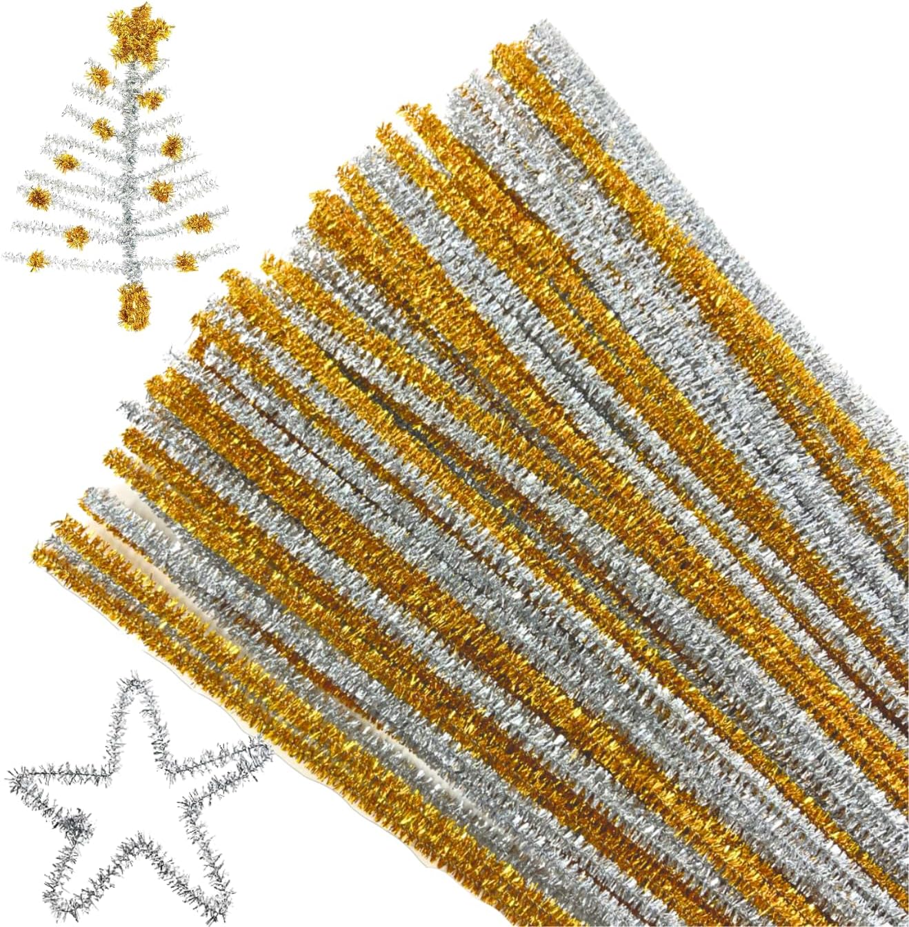 Gold And Silver Tinsel Pipe Cleaners x 100 ( Craft Clearance Special )