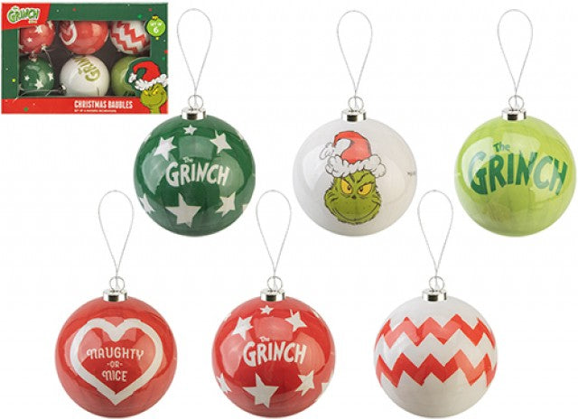 The Grinch Christmas Baubles Set of 6 Tree Decorations 7.5cm x 7.5cm