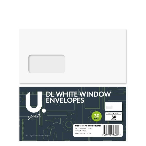 DL White Window Envelopes Pack of 30 P2260