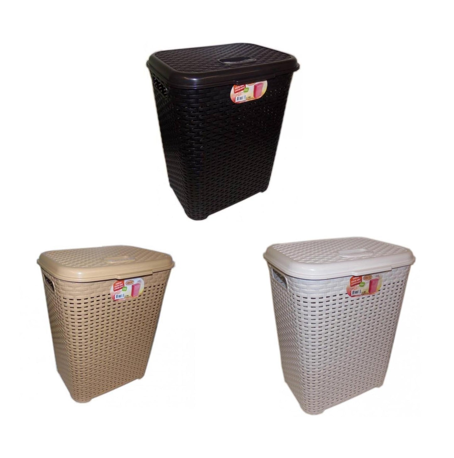 Rattan Style Laundry Basket Plastic 50 Litre Assorted Colours TP7000 Multi Colour