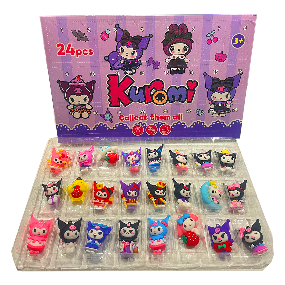 Kuromi Sanrio Style Advent Calendar includes 24 Toy 3D Character Figures