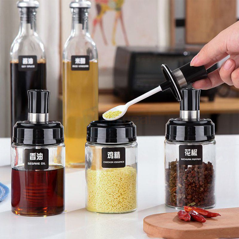 3 Piece Set Oil Bottle And Seasoning Jars Glass Kitchen Home 6663