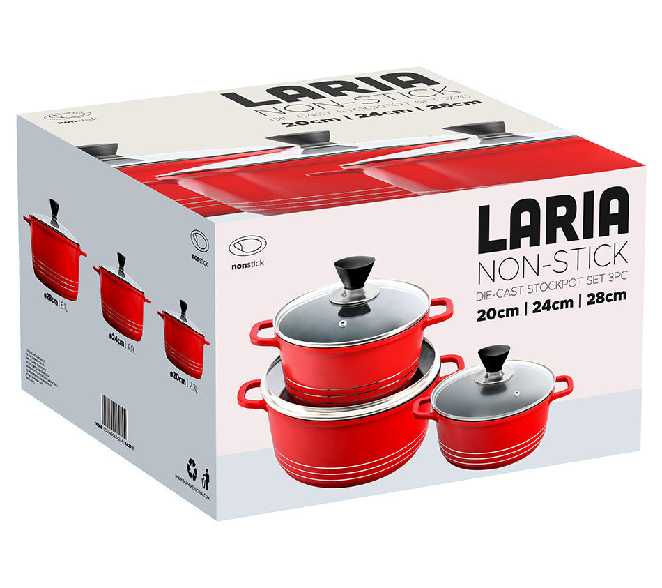 Laria Non Stick Die Cast Stockpot Pan Set 3pcs Red 10568 / AA2211